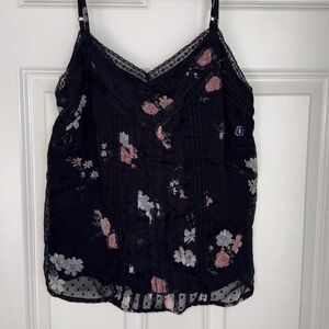 Abercrombie and Fitch Black Floral Lace Trim Black Camisole